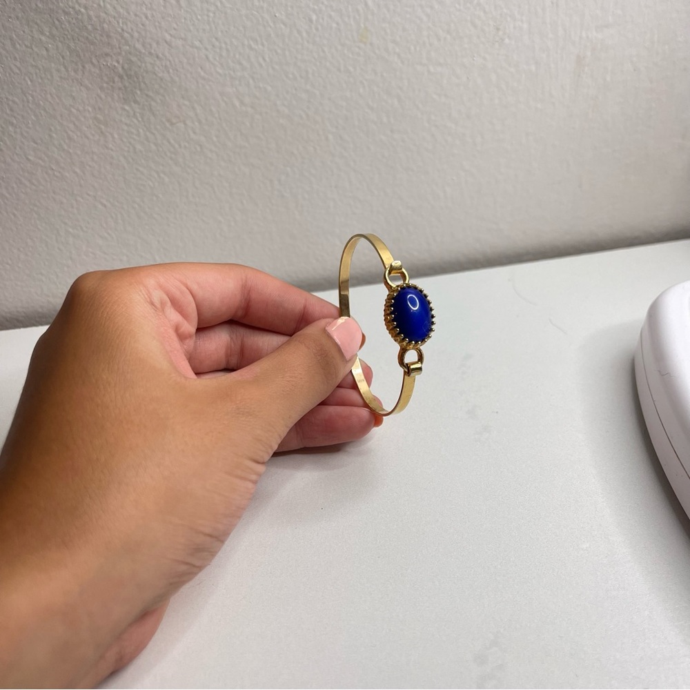 Vintage 1970's Signed Avon "Lapis" Blue Stone Gold Bangle Bracelet